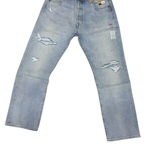 Levi's 501 34X30 Light Blue Distressed Straight Men's Jeans